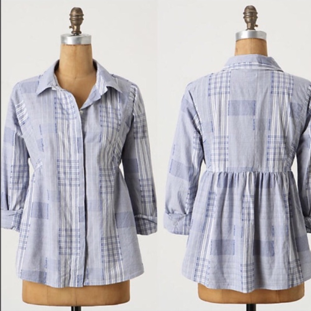 Anthropologie Odille patchwork buttondown shirt